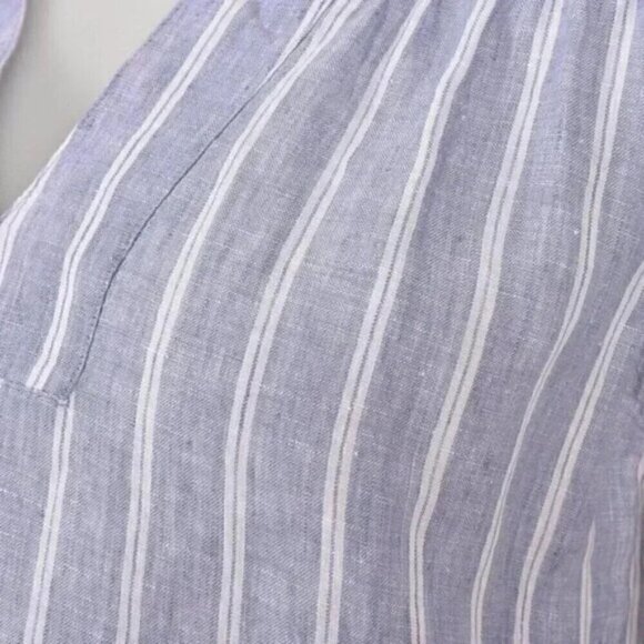 Lord & Taylor 100% Linen Striped Split Neck Top Blue White Small - Picture 4 of 7